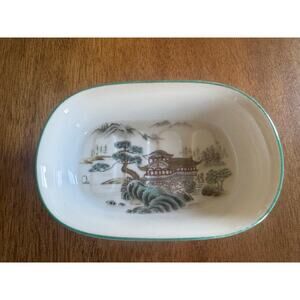 Vintage Ben Rickert Japan Pagoda Landscape Porcelain Soap Dish Trinket Tray